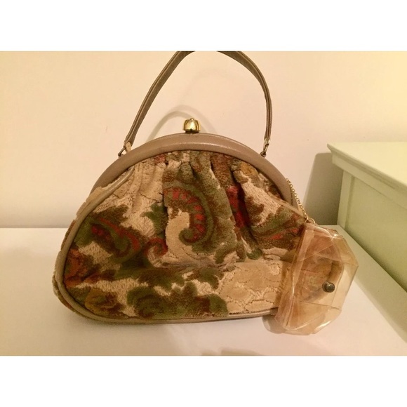 Vintage Velour Style Print Handbag Tote - Picture 4 of 5